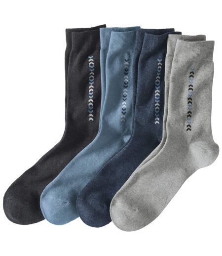 Pack of 4 Pairs of Men's Patterned Socks - Grey Blue Navy 