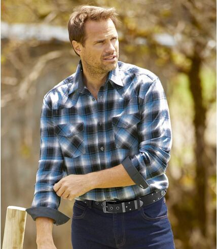 Men's Black & Blue Montana Checked Flannel Shirt