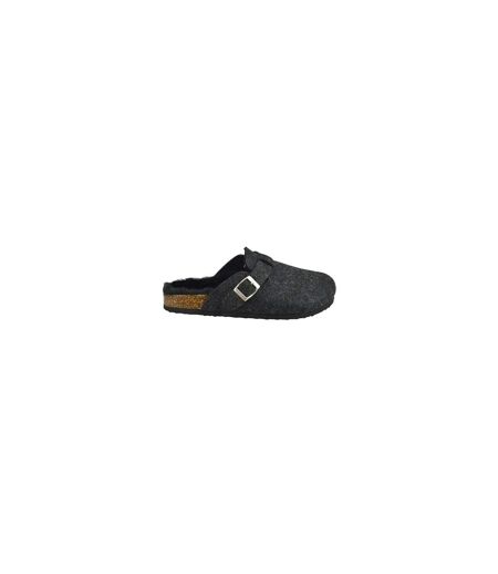 Womens/ladies Fur Lined Felt Mule Charcoal Slumberzzz