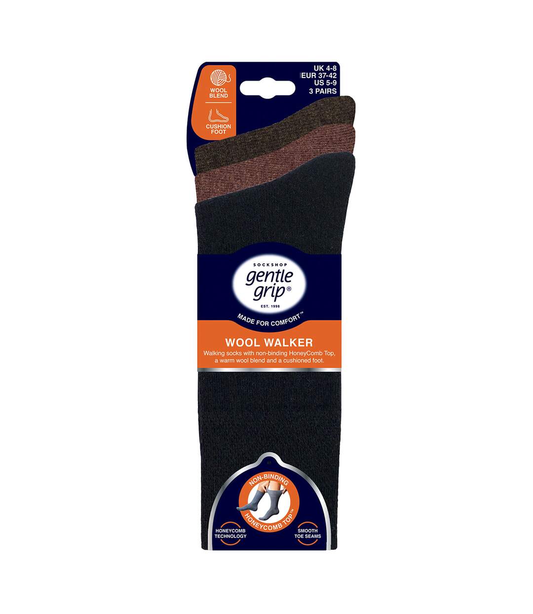 Gentle Grip- Lot De 3 Chaussettes Homme Laine Randonnée Chaudes Rembourrées-2