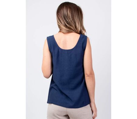 Top femme été sans manches SABINE uni bleu marine Coton Du Monde