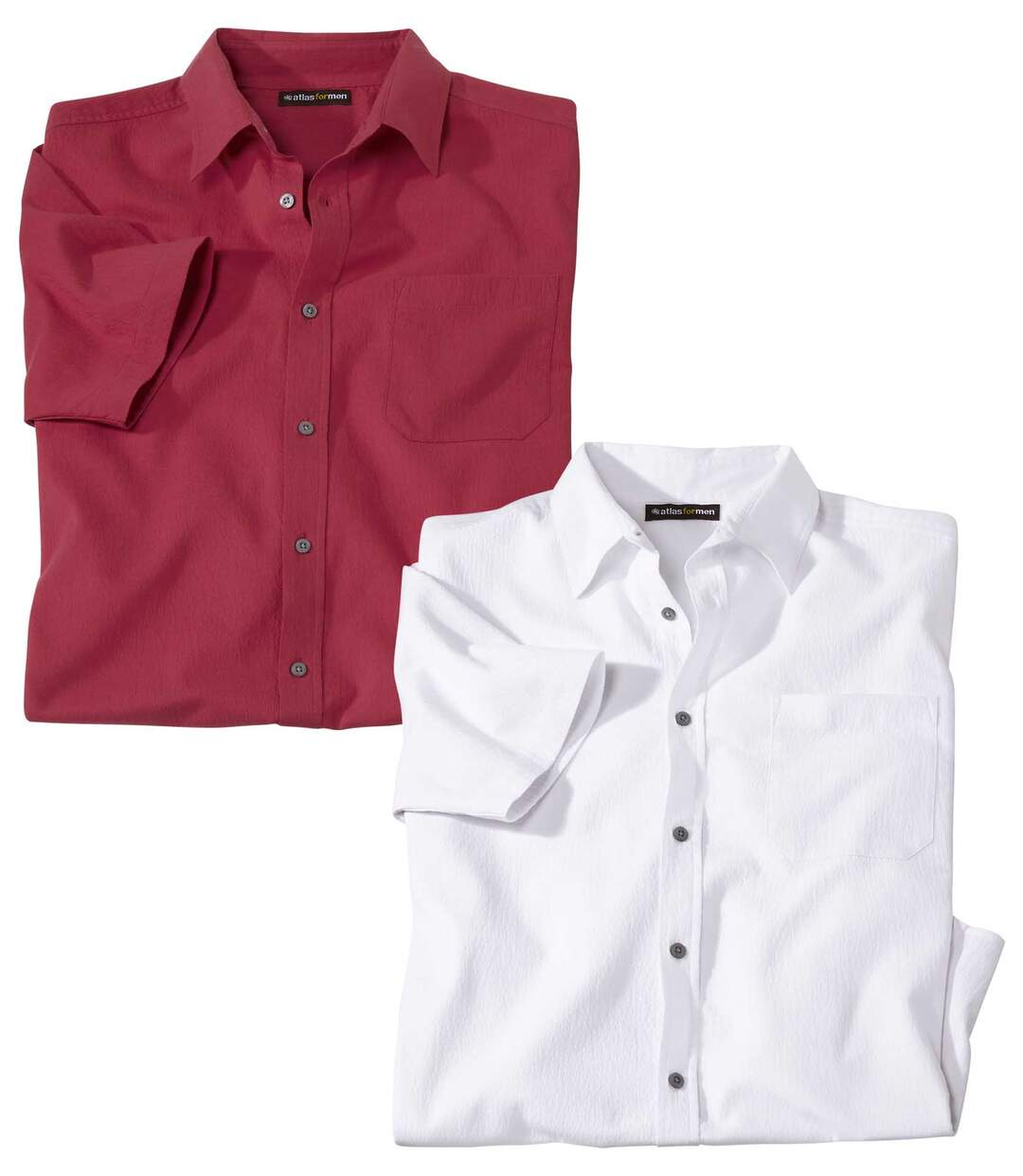 Pack of 2 Men's Short-Sleeved Crepe Shirts - White Red Atlas For Men
