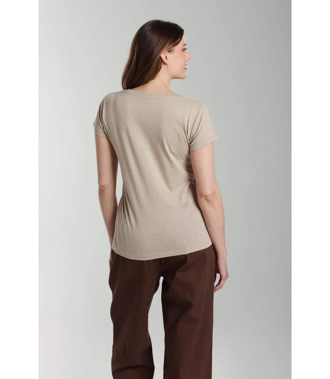 Tee shirt col rond manches courtes femme Marine Taupe Clair | Gerard Pasquier-5