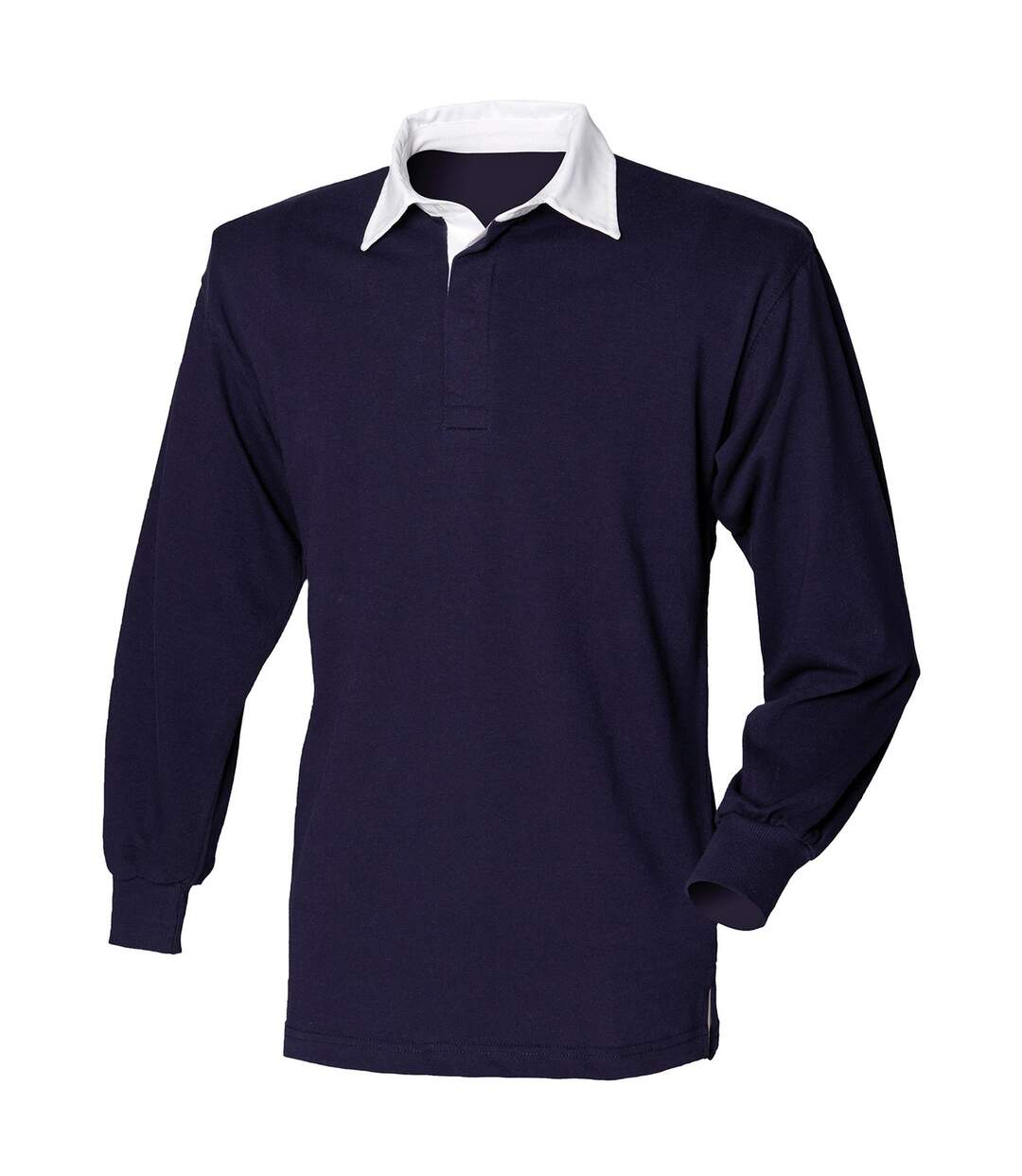 Polo de rugby a manches longues homme bleu marine / blanc Front Row-1