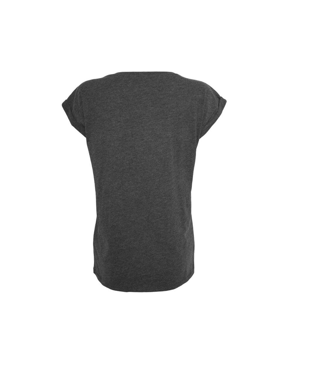 Womens/ladies Extended Shoulder T-shirt Charcoal Build Your Brand-2