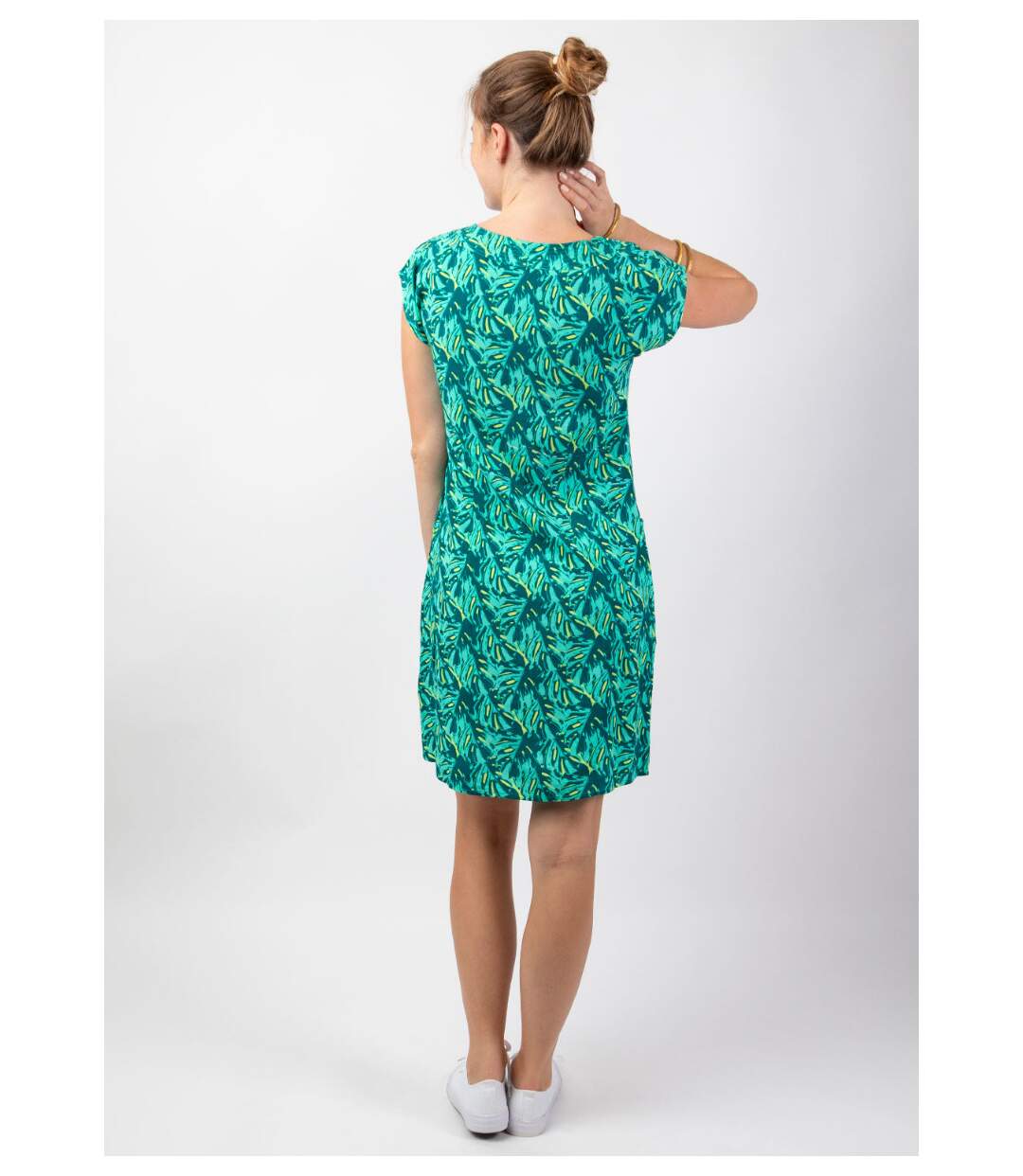 Robe femme été coton manches courtes ERIKA motif tropical vert Coton Du Monde