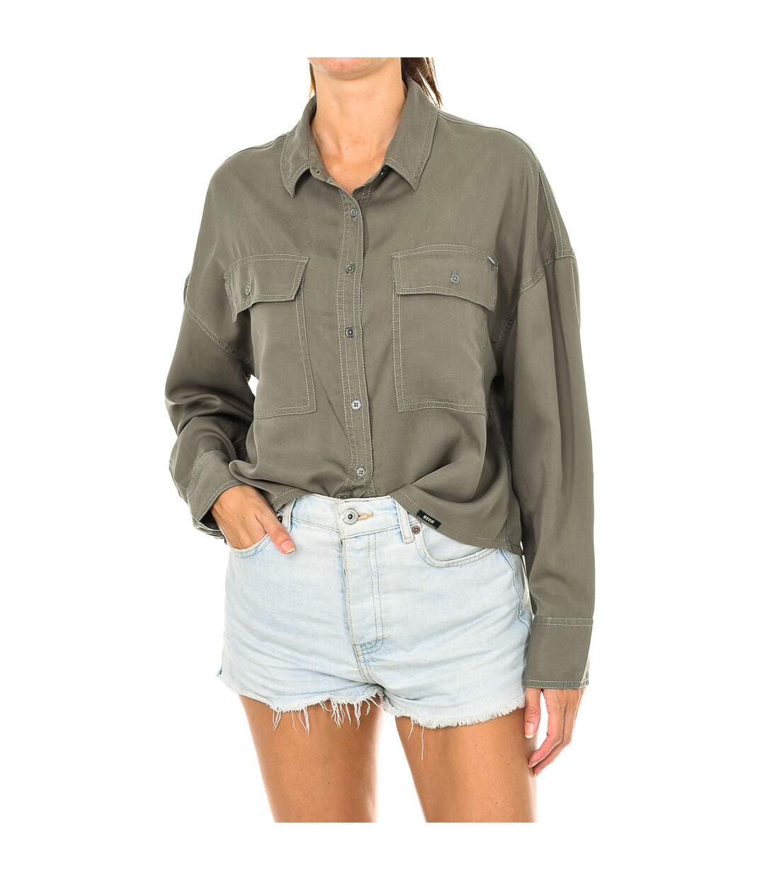 Women's long-sleeved shirt with lapel collar W4010008A-1