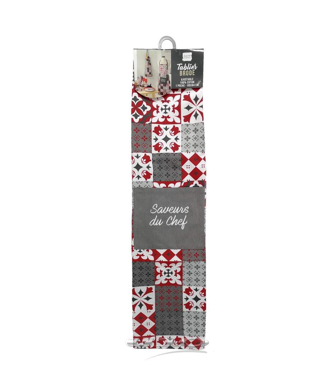 Tablier de Cuisine Credence 84cm Gris & Rouge-4