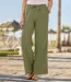 Women's Green Plain Cotton Gauze Trousers-1