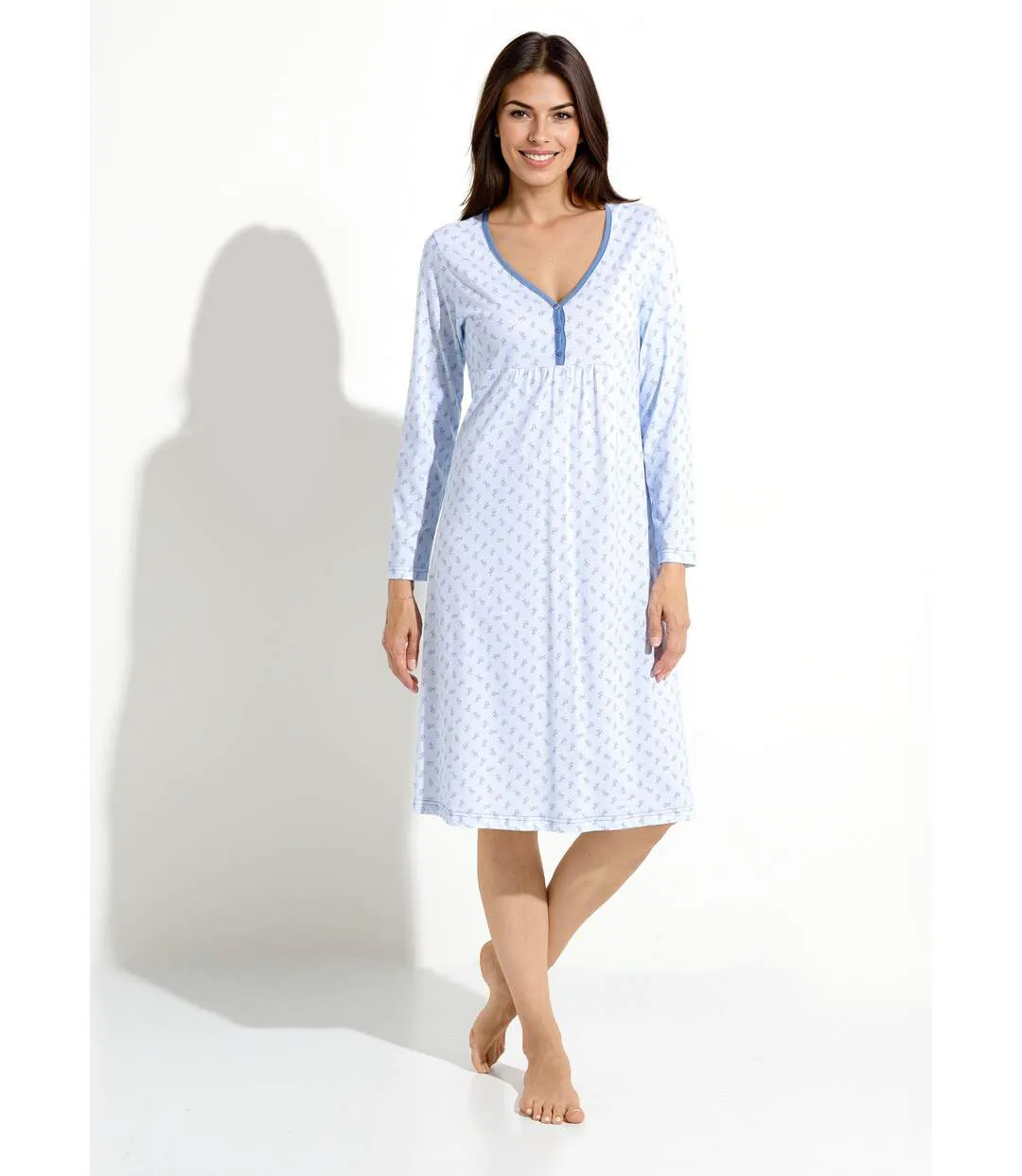 Chemise de nuit longue manches 3/4 coton imprimé-1