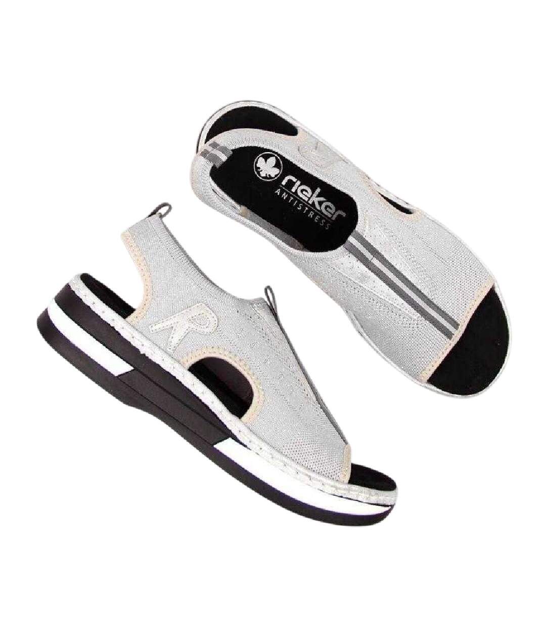 Womens/ladies Wedge Sandals Grey Rieker-4