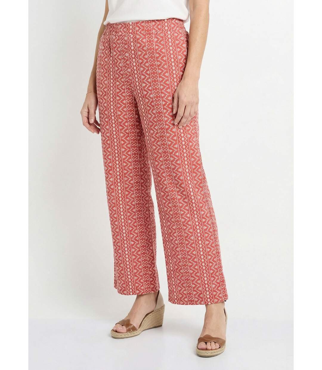 Pantalon large coton, broderie anglaise-1