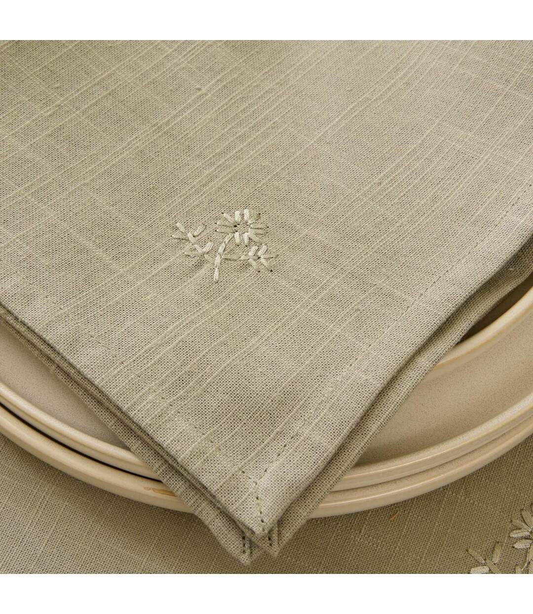 Lot de 4 Serviettes de Table Brodé Joy 40x40cm Kaki-2
