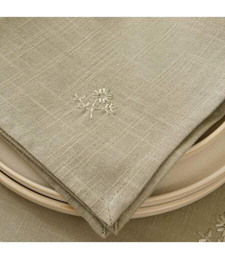 Lot de 4 Serviettes de Table Brodé Joy 40x40cm Kaki