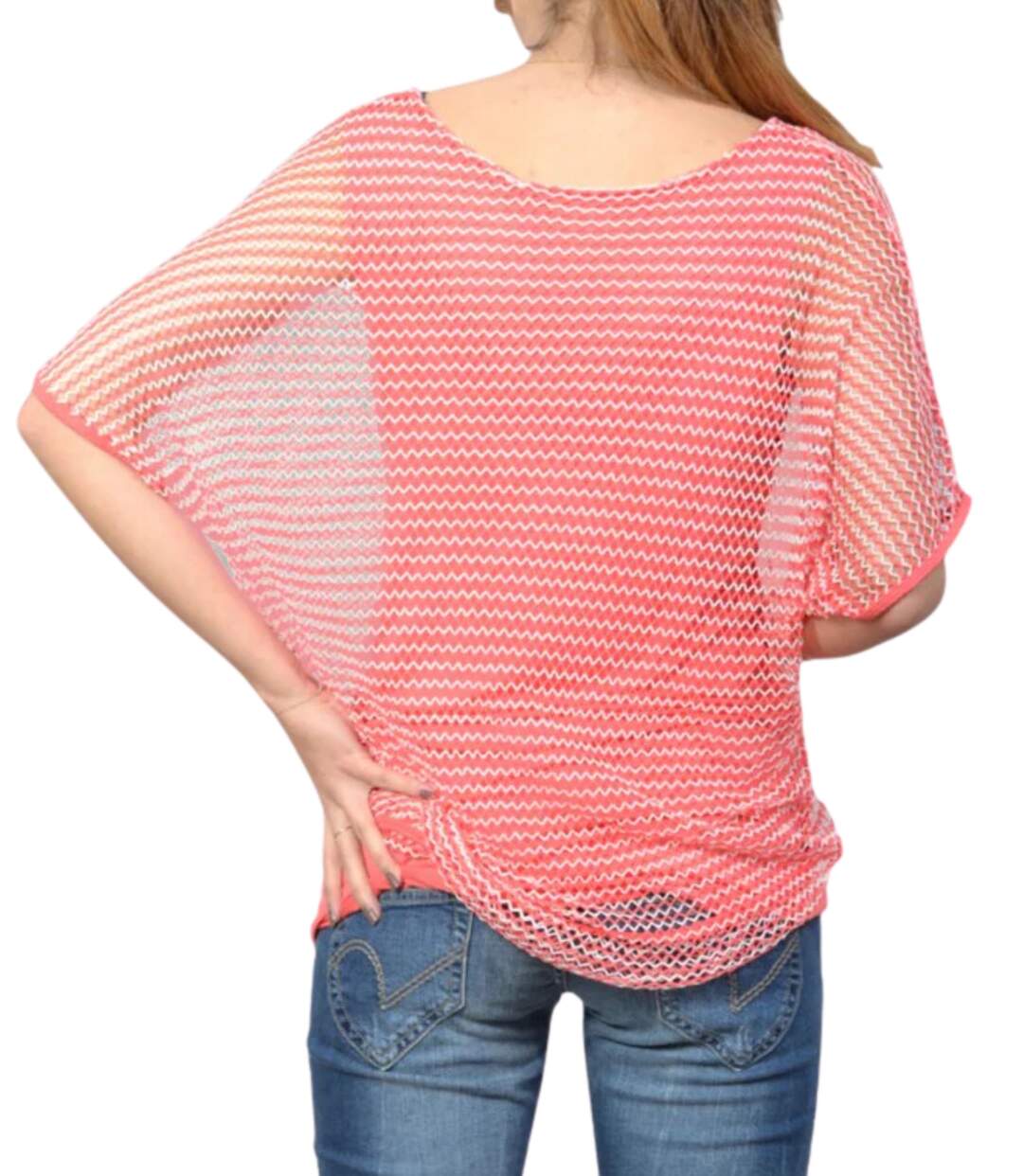 Tunique d'été femme 2 pièces - Top orange lumineux avec superposition stylée et motif tendance-2