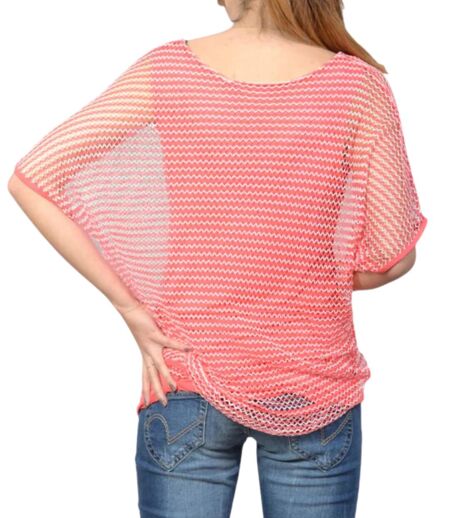 Tunique d'été femme 2 pièces - Top orange lumineux avec superposition stylée et motif tendance