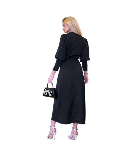 Womens/ladies Long-sleeved Formal Wrap Dress Black Ax