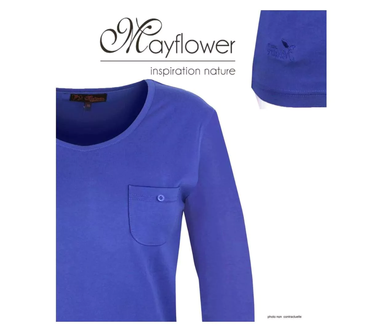 MAYFLOWER NINJA3 : Tee-shirt manches longues bleu roi uni en pur coton-4