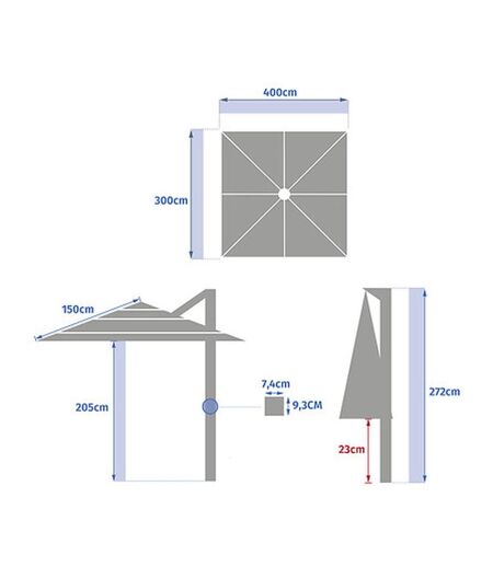 Parasol déporté rectangulaire multi-toile MELHIA
