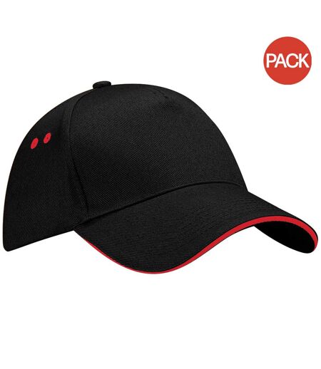 Lot de 2  Casquette adulte unisexe noir/rouge classique Beechfield