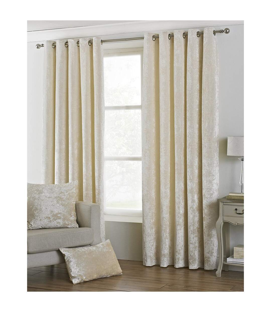 Riva home verona velvet style eyelet curtains 90 x 72in 229 x 183cm oyster Paoletti-1