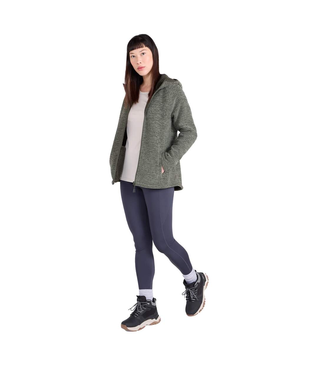 Womens/ladies Hayfield Melange Faux Fur Lined Fleece Top Khaki Green Mountain Warehouse-4