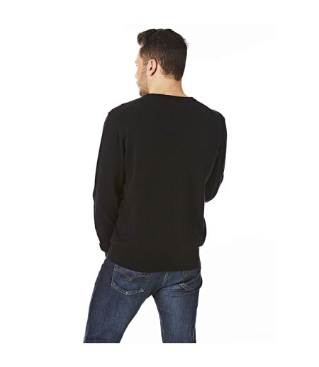 Pull à col v en tricot pour hommes noir CastlePoint