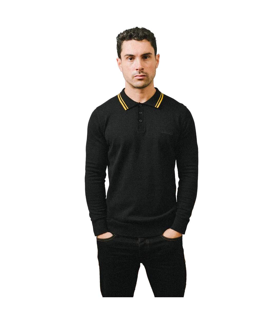 Mens Tipped Long-sleeved Polo Shirt Black Lambretta-3