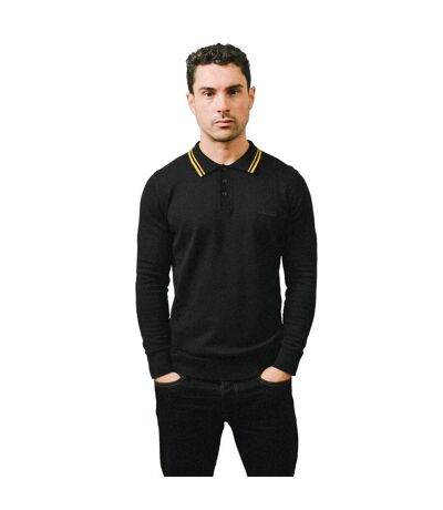 Mens Tipped Long-sleeved Polo Shirt Black Lambretta