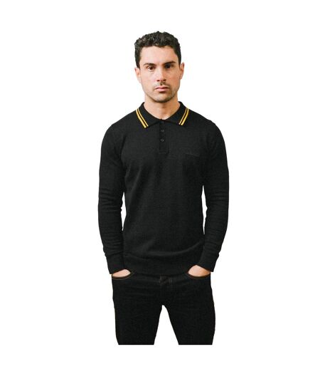 Mens Tipped Long-sleeved Polo Shirt Black Lambretta