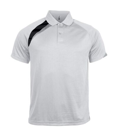 Kariban Proact Mens Short Sleeve Quick Dry Polo Shirt (White/ Black/ Storm Grey)