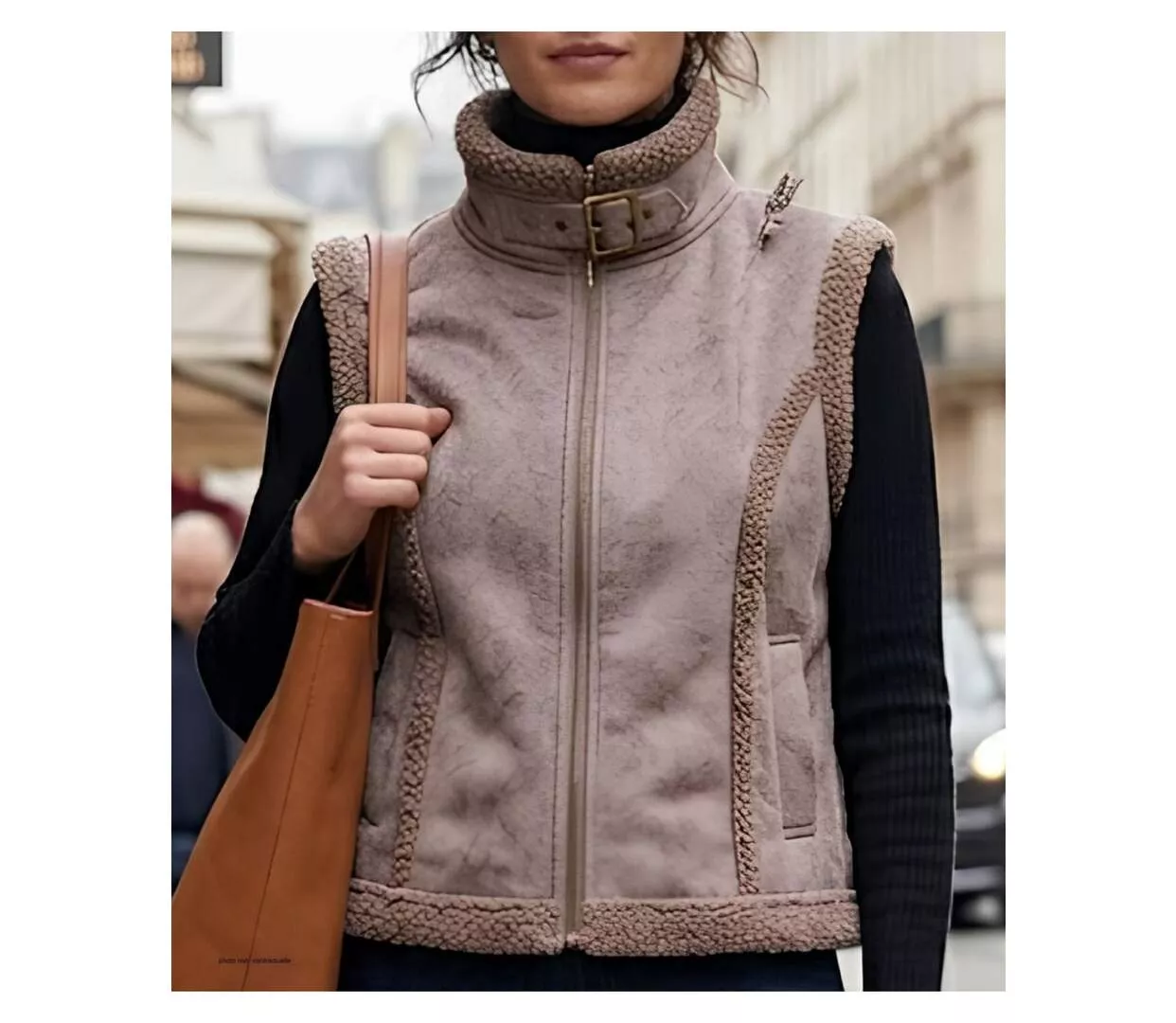 MAYFLOWER 828070U002 - Gilet sans manches marron en suédine : le chic du toucher peau de pêche-1