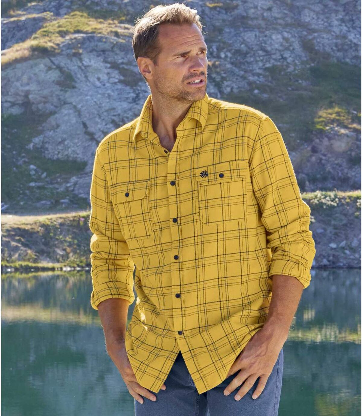 Żółta, flanelowa koszula w kratę Atlas For Men