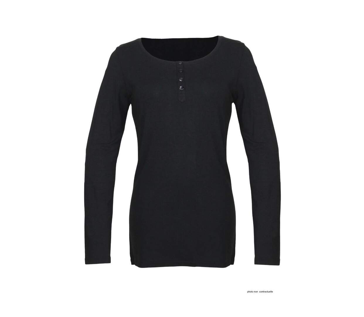 MAYFLOWER - Tee-shirt manches longues noir uni en viscose stretch avec col à 4 boutons-3