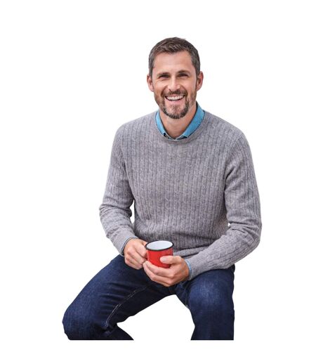 Mens Cable Knit Cashmere Merino Crew Neck Jumper Grey Marl WoolOvers