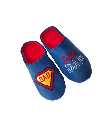 Mens Super Dad Slip-on Mule Slippers Blue Red Keanu