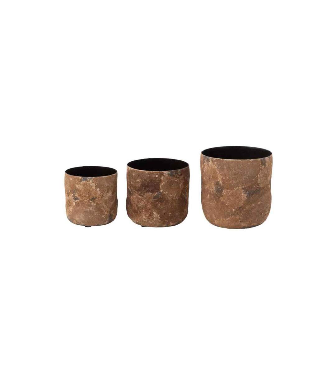 Lot de 3 Cache-Pots en Métal Effy 18cm Marron