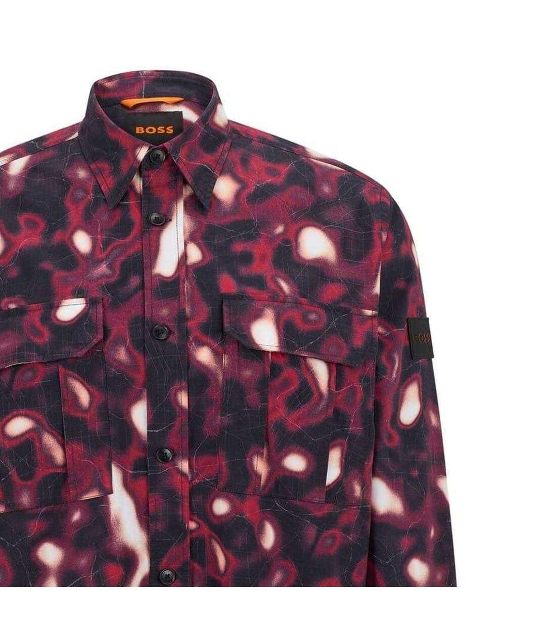 Mens Abstract Long-sleeved Shirt Medium Pink Boss-2