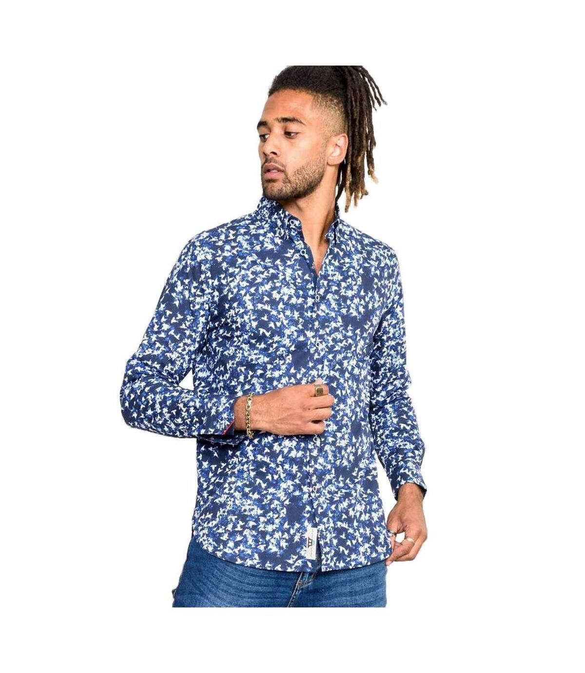 Duke Mens Harrow D555 All-Over Print Long-Sleeved Button-Down Shirt (Blue/White)