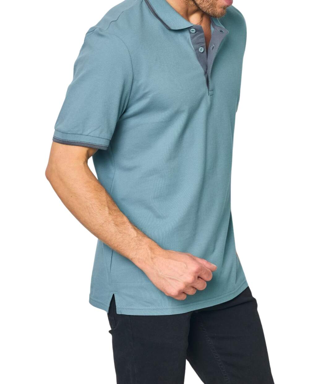 Polo homme manches courtes - Col boutonné - Couleur bleu ciel-3