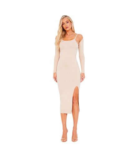 Womens/ladies Midi Dress Oatmeal Missy Empire