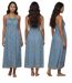 Robe longue femme sans manches imprimé floral bleu - Dos nu à  volants et perles - Style estival élégant-2