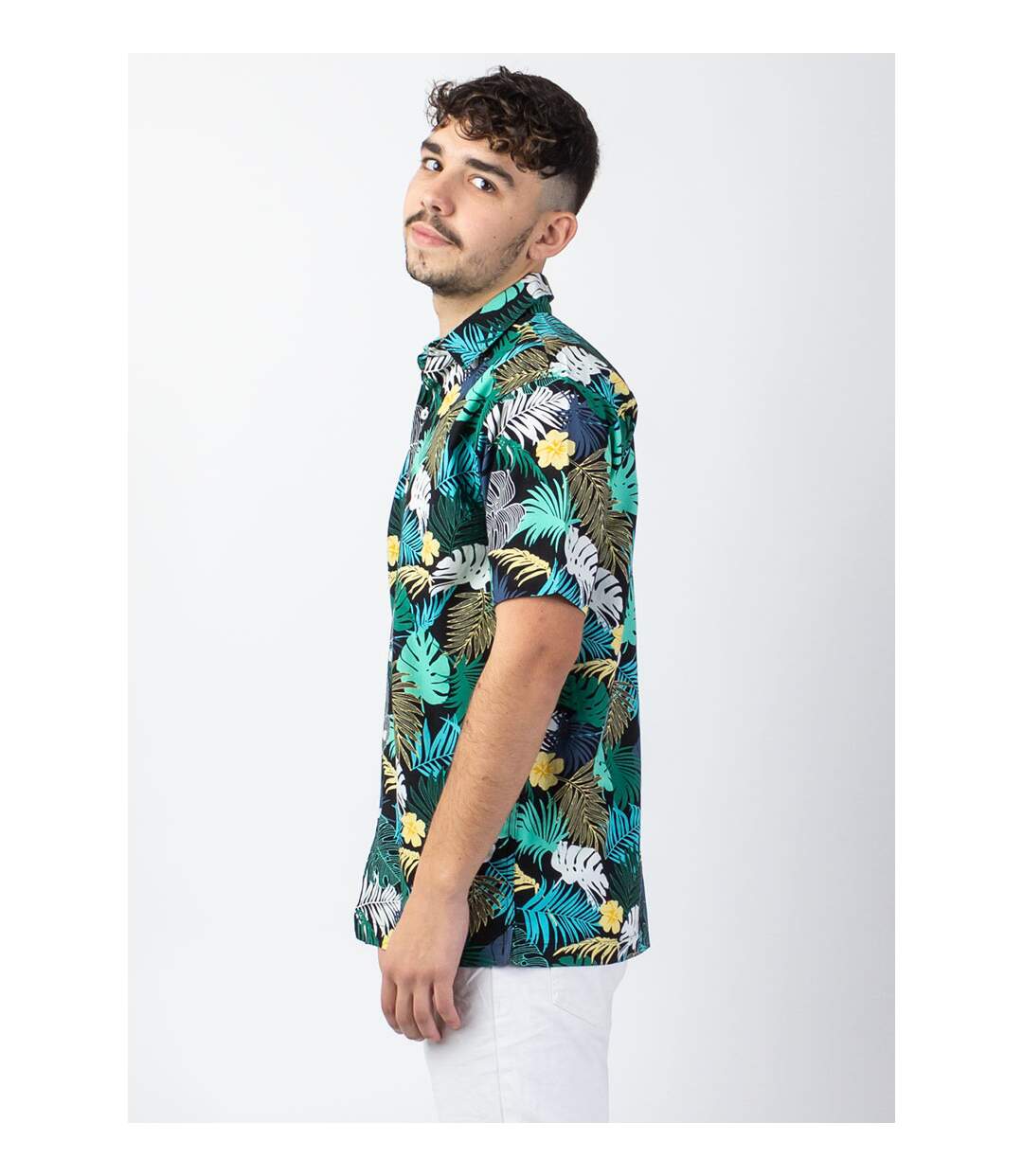 Chemise homme manches courtes LORENZO imprimé tropical vert Coton Du Monde