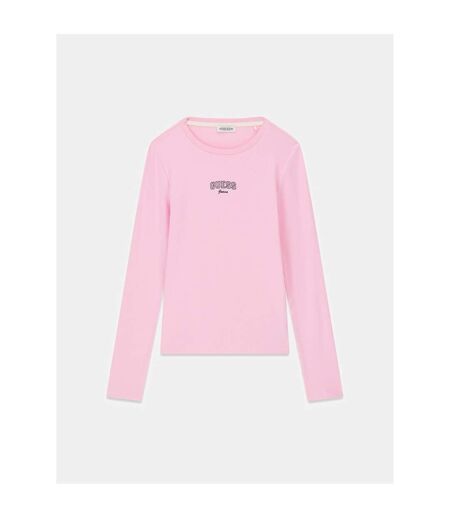 T-shirt Manches Longues Motif/style Brodé Femme Rose Guess