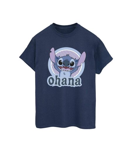 Disney Womens/Ladies Lilo And Stitch Ohana Circle Cotton Boyfriend T-Shirt (Bleu marine) - UTBI30268