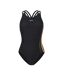 Womens/ladies String-back One Piece Swimsuit Black Print Slazenger-1