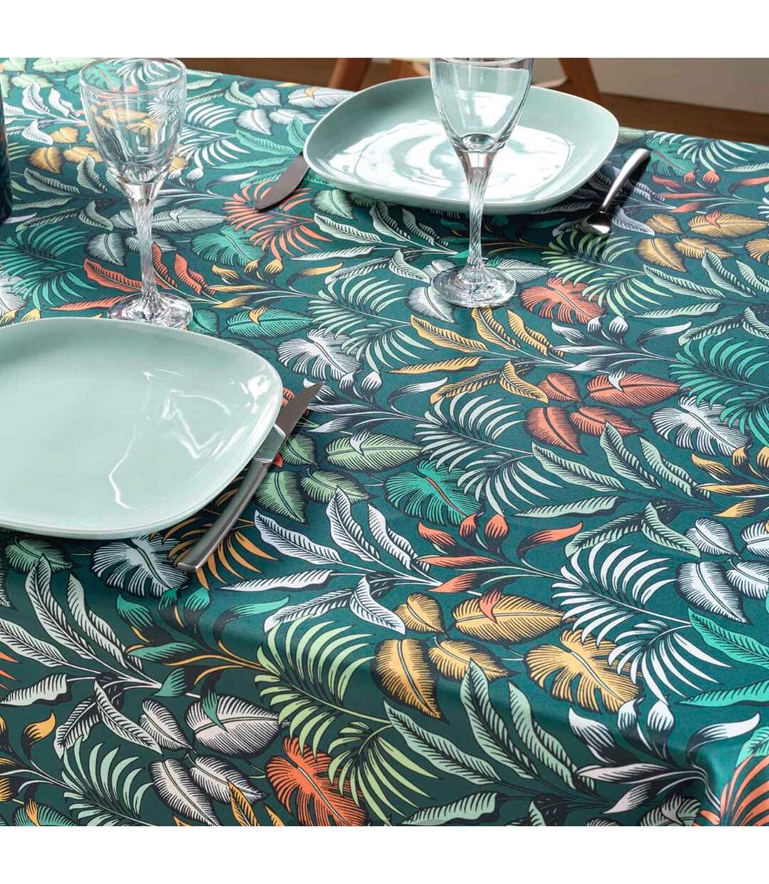 Nappe Antitache Imprimé Stylis 145x240cm Bleu-2
