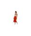 Womens/ladies Knitted Side Tie Slim Midi Skirt Coral Red Off White-1