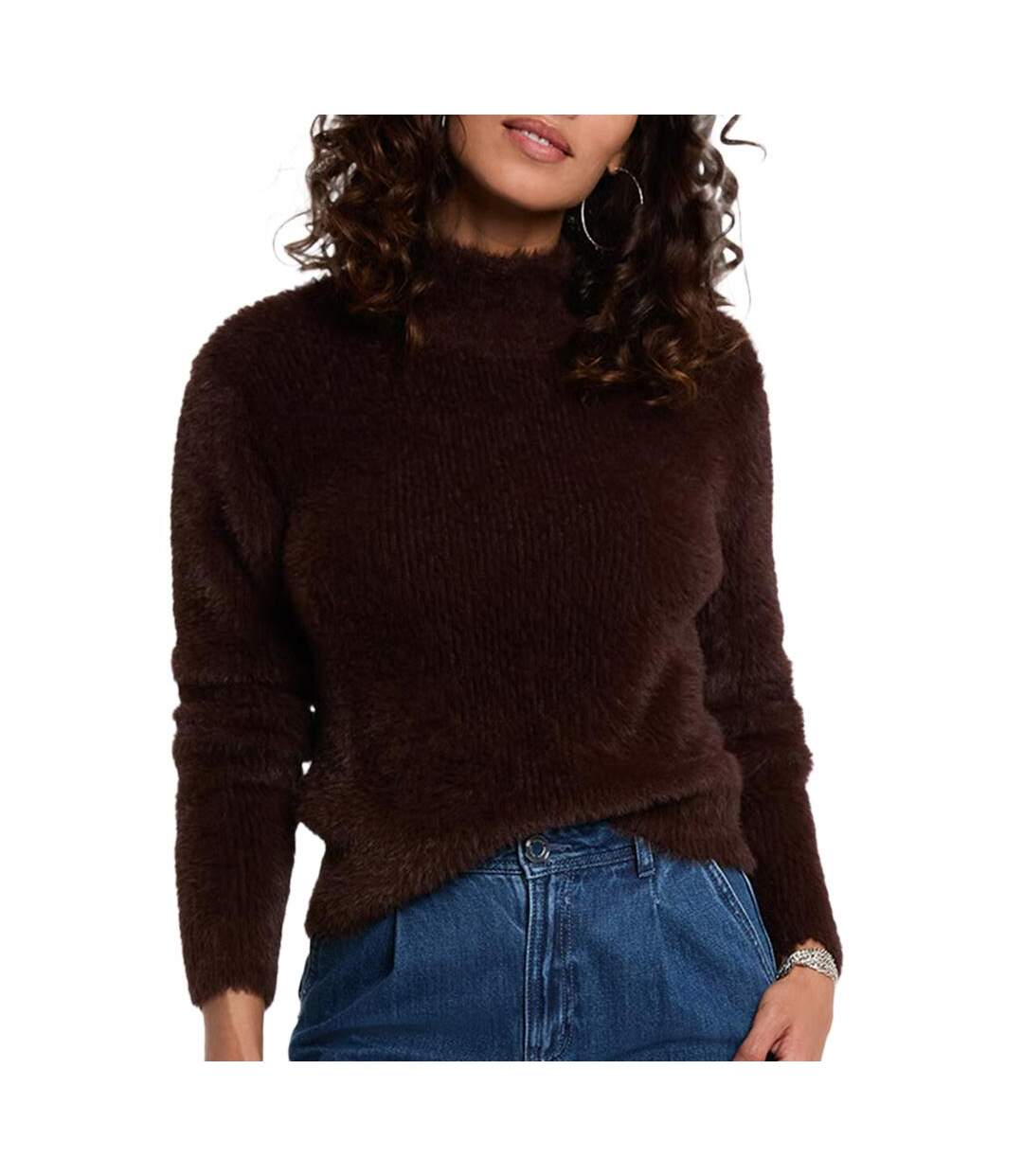Pull marron femme morgan duveteuse-1