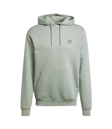 Mens Essentials Relaxed Fit Pullover Hoodie Silver Green Adidas